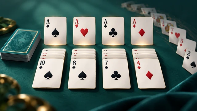 Aces Up Solitaire cover with four aces above columns of cards