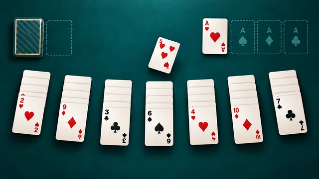 Australian Patience cover with seven card columns and a heart ace