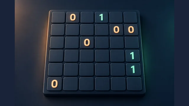 Binario Takuzu cover with a board of zero and one tiles