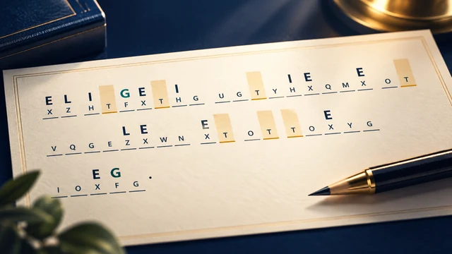 Cryptograms cover with coded letters and highlighted blanks on a cream sheet beside a golden pencil