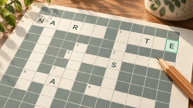 Daily Crossword cover with letters and small clue numbers in a cream and sage grid beside a pencil