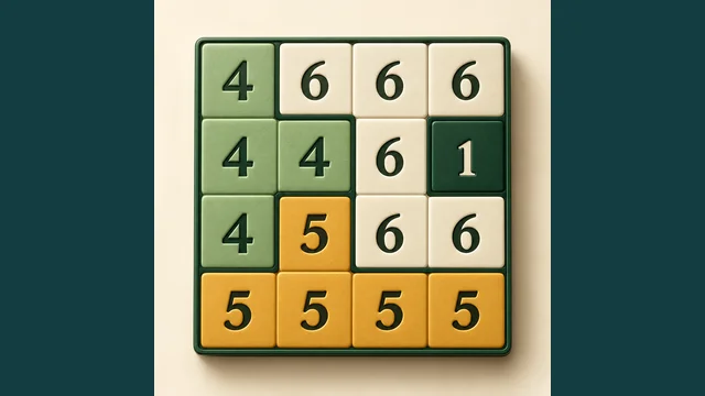 Fillomino cover with a number grid and colored regions