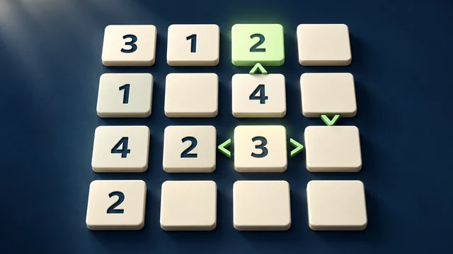 Futoshiki cover with ivory number tiles and mint inequality signs on a blue background