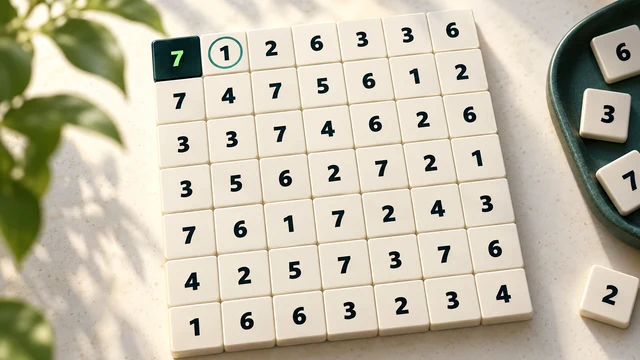 Hitori cover with repeated numbers, a shaded tile and a circled one