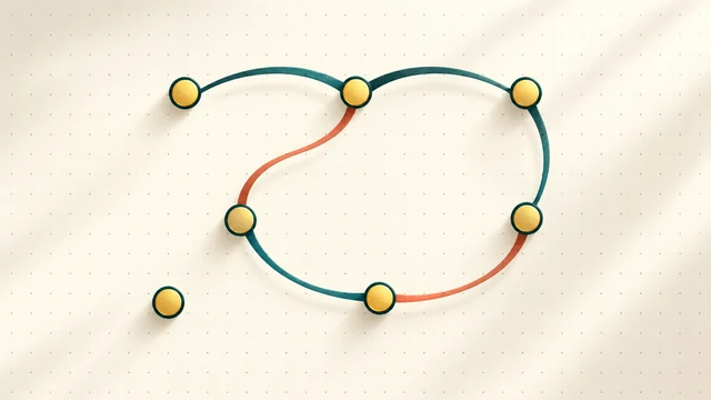 Sprouts cover with golden spots connected by teal and coral curves on paper