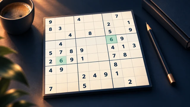 Trazo 9 Sudoku cover with a nine-by-nine number grid and a green cell