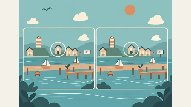 Difference Atlas cover with an illustrated harbour scene and details to compare