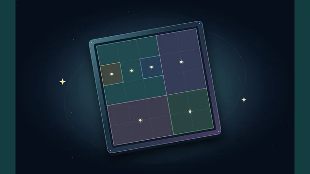Symmetric Galaxies cover with central stars and colored regions on a space-themed board