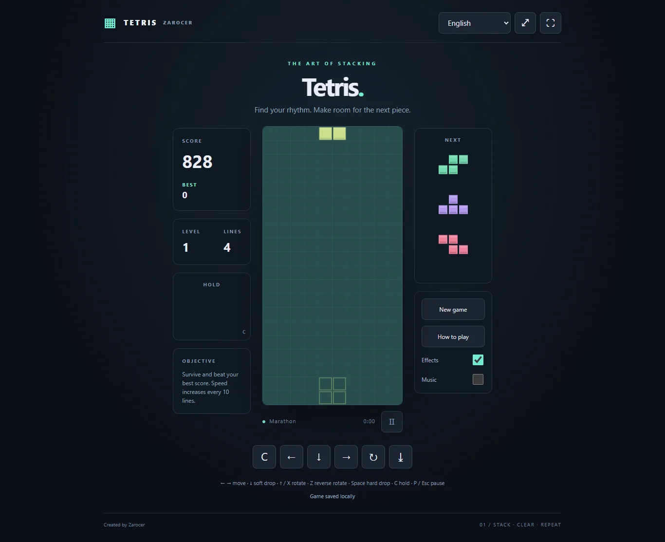 Tetris gameplay screenshot 2