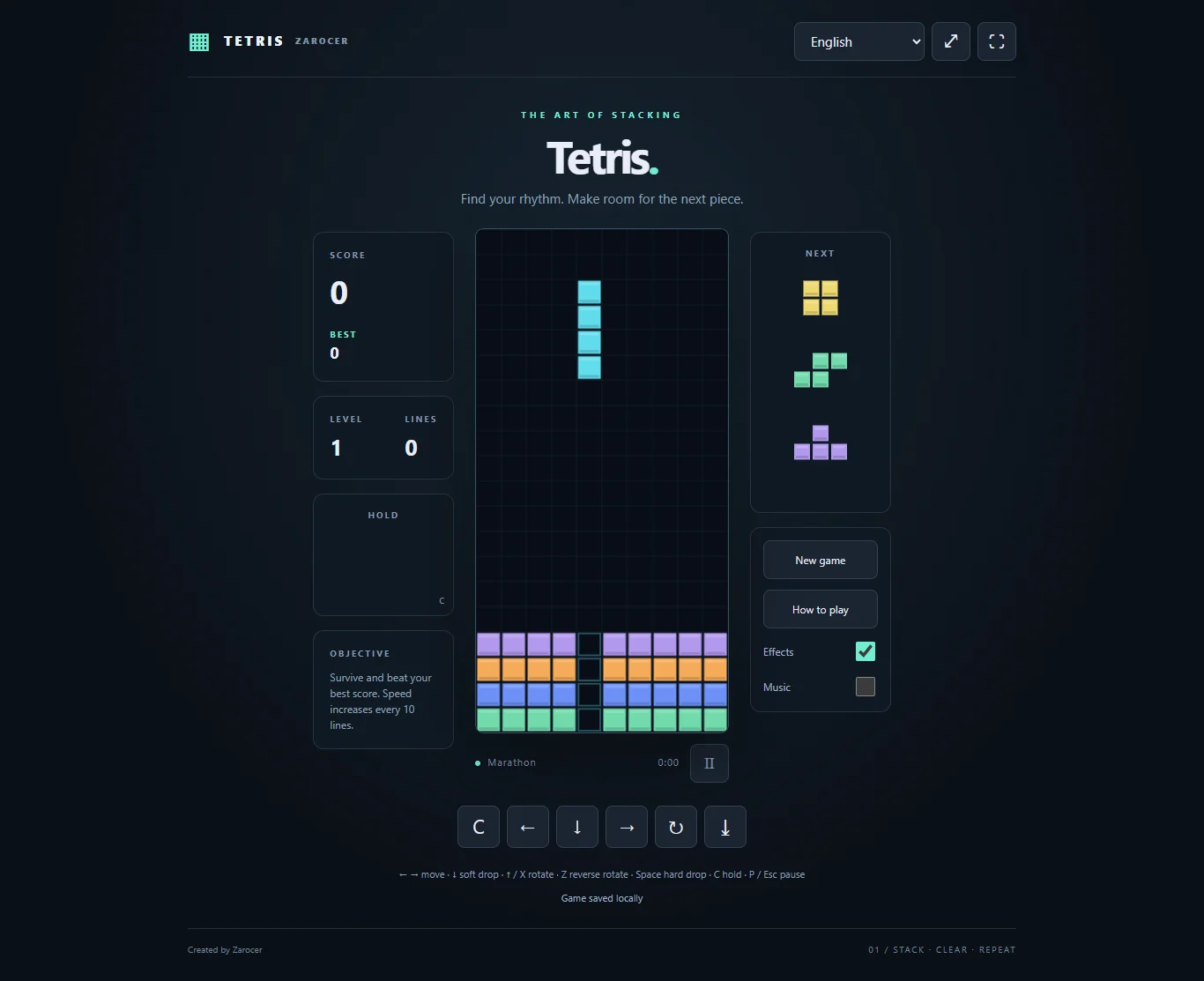Tetris gameplay screenshot 1